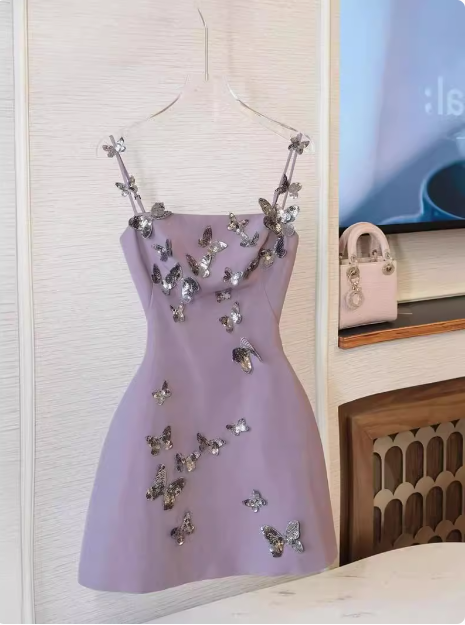 Charming Purple Butterfly Strap Satin 17Th Birthday Homecoming Dresses Main image