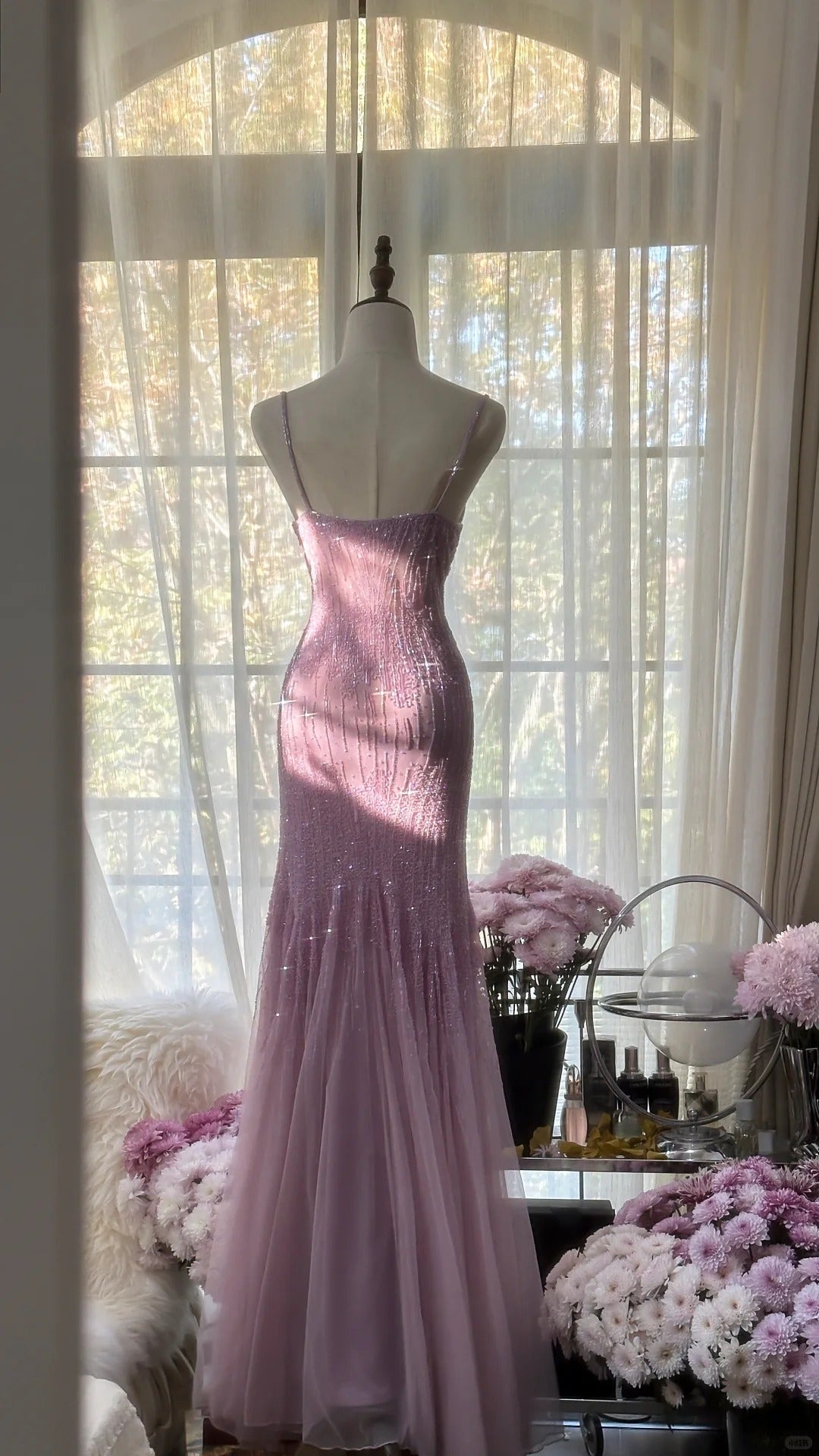 Charming Purple Chiffon Beaded Mermaid Long Formal Prom Dresses Secondary image