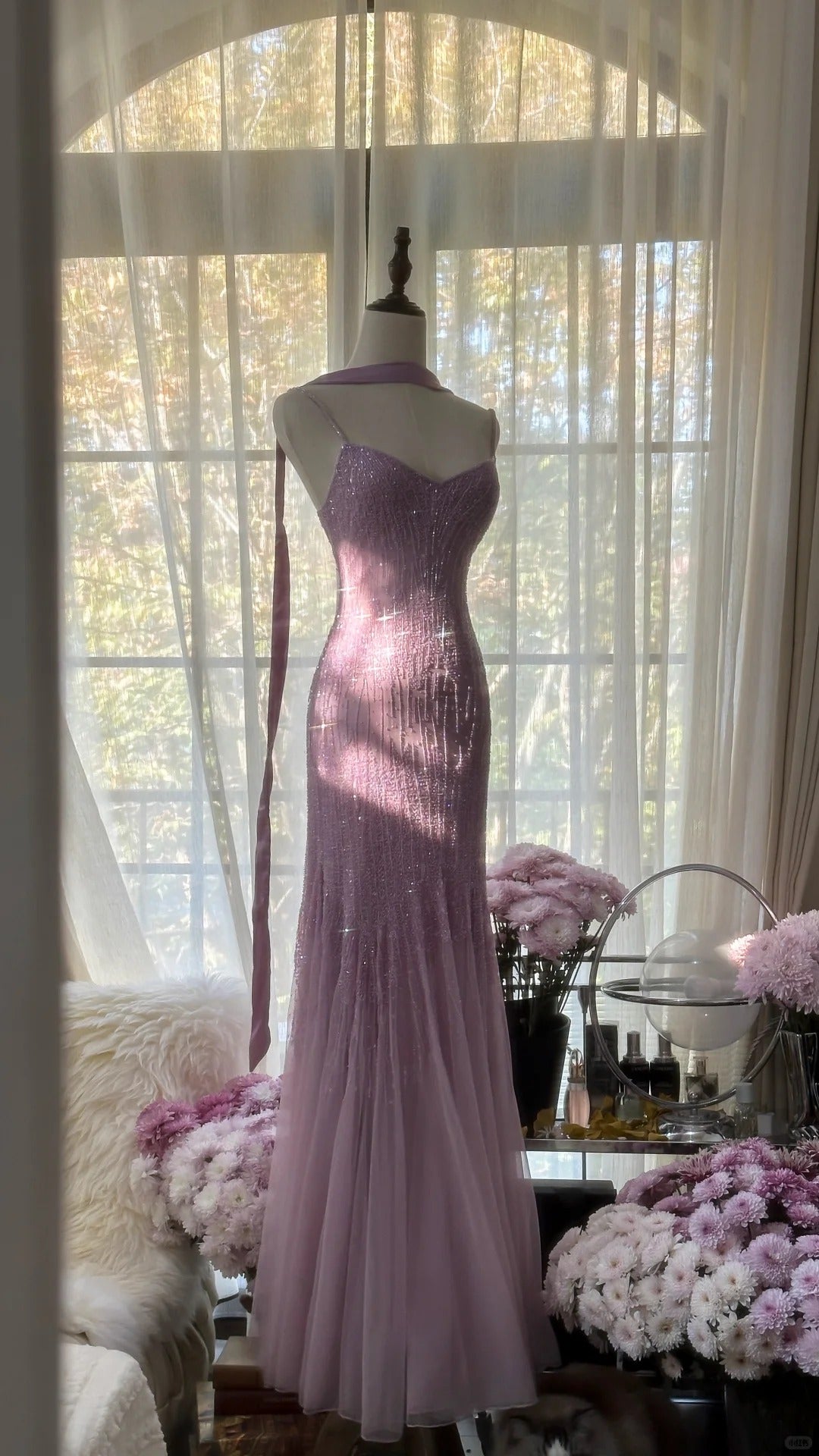 Charming Purple Chiffon Beaded Mermaid Long Formal Prom Dresses