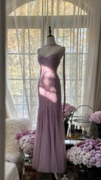 Charming Purple Chiffon Beaded Mermaid Long Formal Prom Dresses