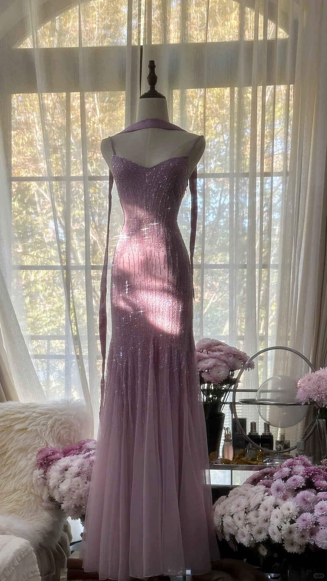 Charming Purple Chiffon Beaded Mermaid Long Formal Prom Dresses
