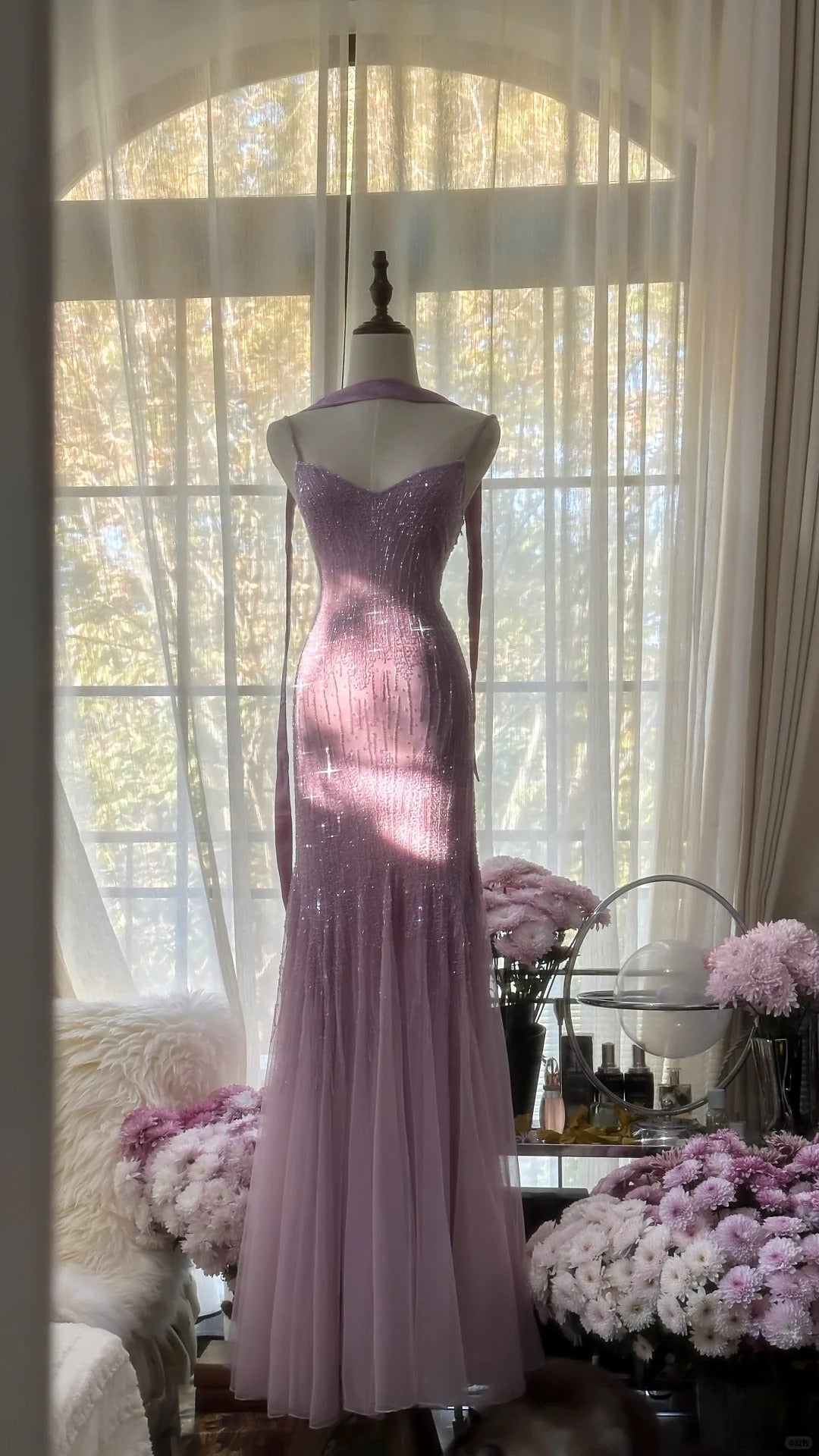 Charming Purple Chiffon Beaded Mermaid Long Formal Prom Dresses Main image