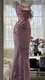 Charming Purple One Shoulder Heavily Beaded Chiffon Prom Dress