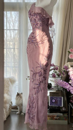 Charming Purple One Shoulder Heavily Beaded Chiffon Prom Dress