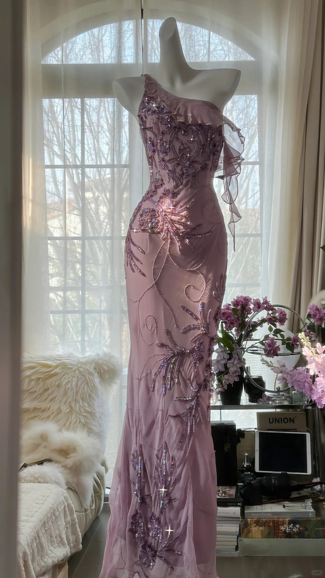 Charming Purple One Shoulder Heavily Beaded Chiffon Prom Dress