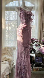 Charming Purple One Shoulder Heavily Beaded Chiffon Prom Dress