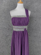Charming Purple One-Shoulder Square Neck Rhinestone Beaded Chiffon Long Formal Prom Dresses