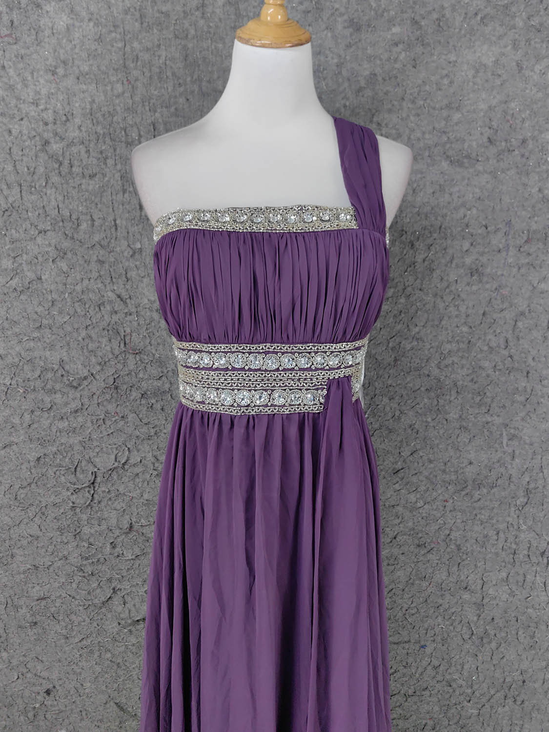 Charming Purple One-Shoulder Square Neck Rhinestone Beaded Chiffon Long Formal Prom Dresses