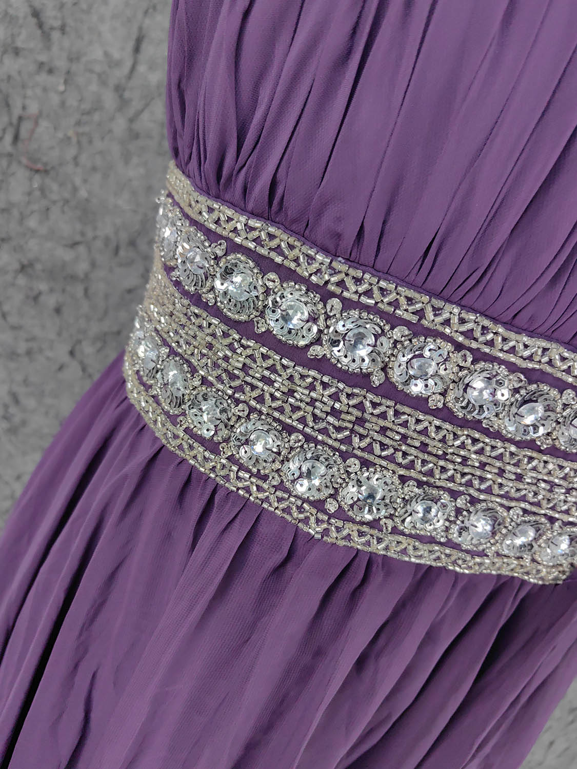 Charming Purple One-Shoulder Square Neck Rhinestone Beaded Chiffon Long Formal Prom Dresses