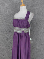 Charming Purple One-Shoulder Square Neck Rhinestone Beaded Chiffon Long Formal Prom Dresses