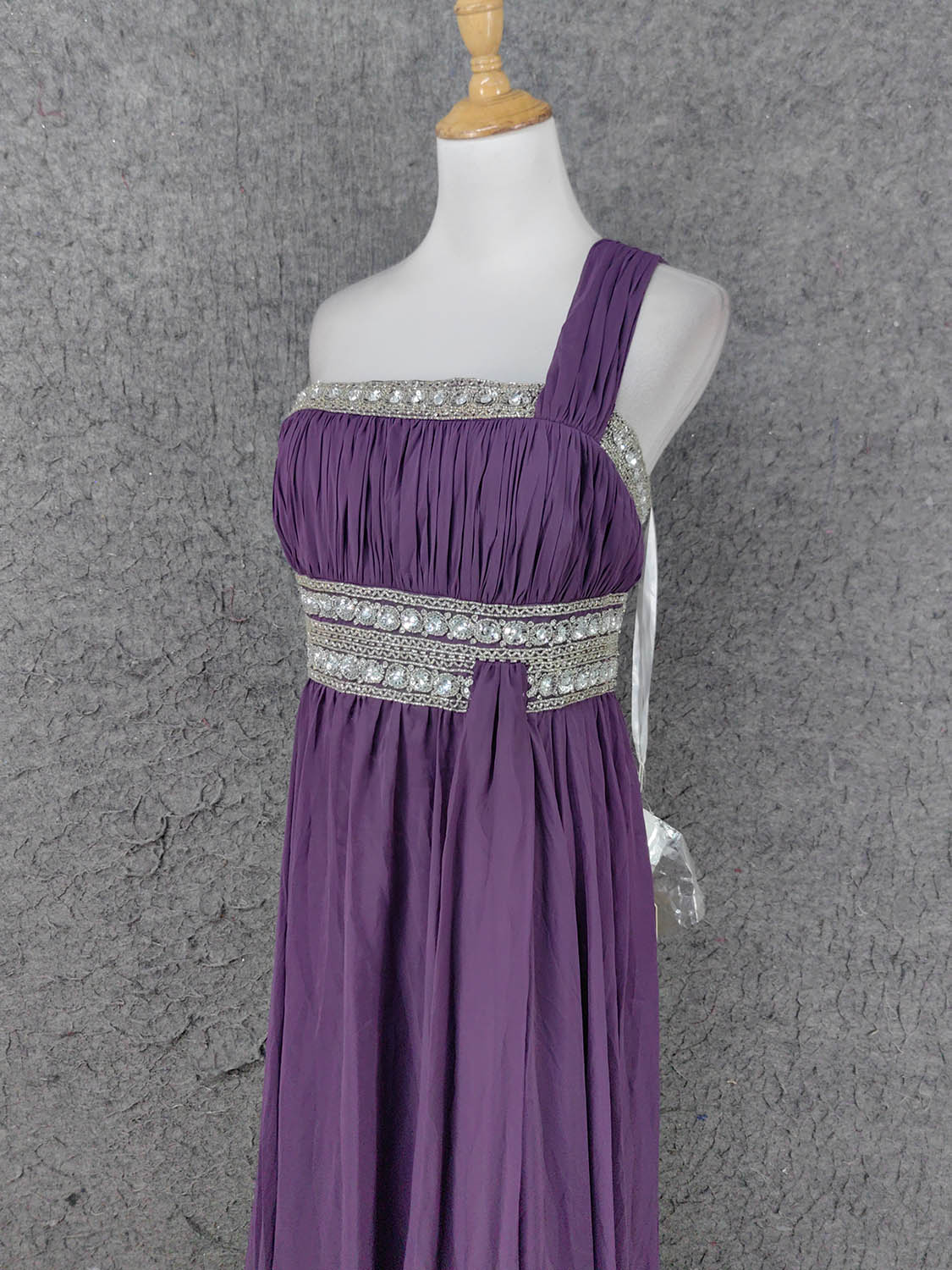 Charming Purple One-Shoulder Square Neck Rhinestone Beaded Chiffon Long Formal Prom Dresses