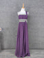 Charming Purple One-Shoulder Square Neck Rhinestone Beaded Chiffon Long Formal Prom Dresses