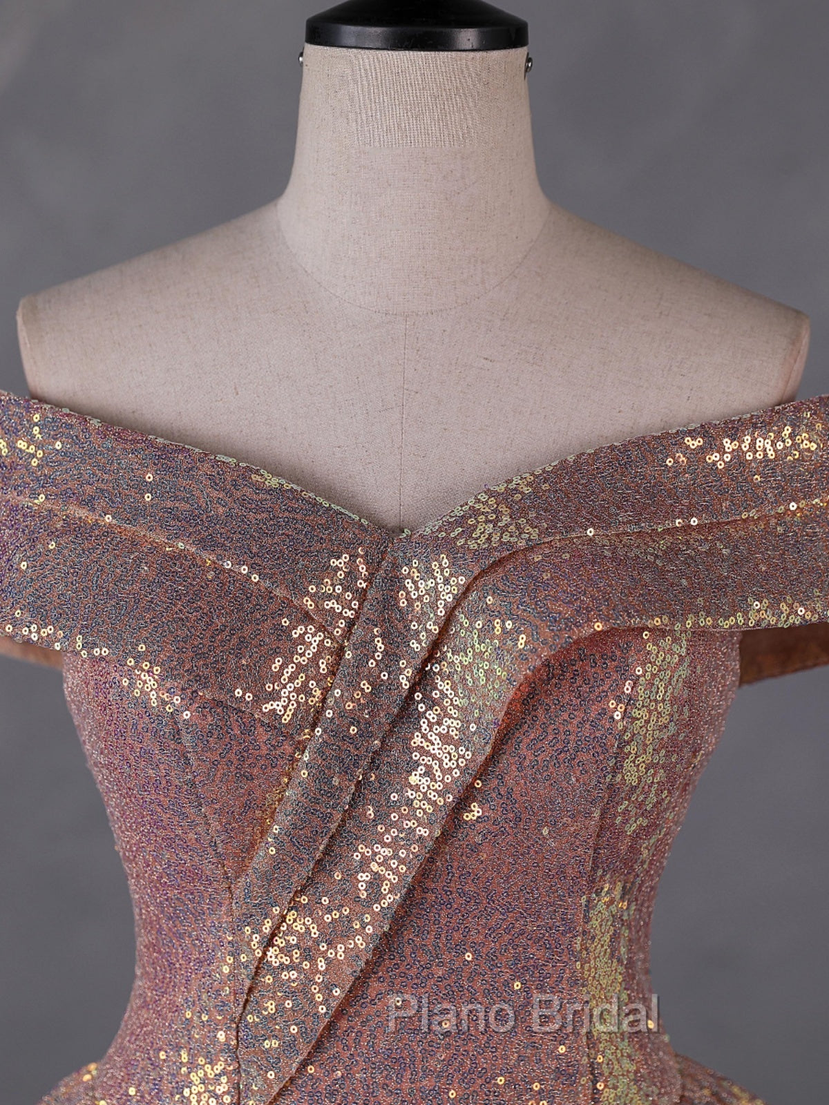 Charming Rose Gold Sequins Long Party Dresses, Off Shoulder Sequins Formal Prom Dresses