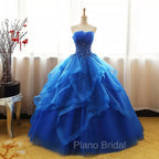 Charming Royal Blue Tulle Formal Prom Gown , Sweet Party Dresses