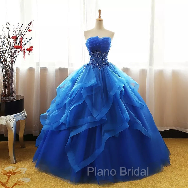 Charming Royal Blue Tulle Formal Prom Gown , Sweet Party Dresses