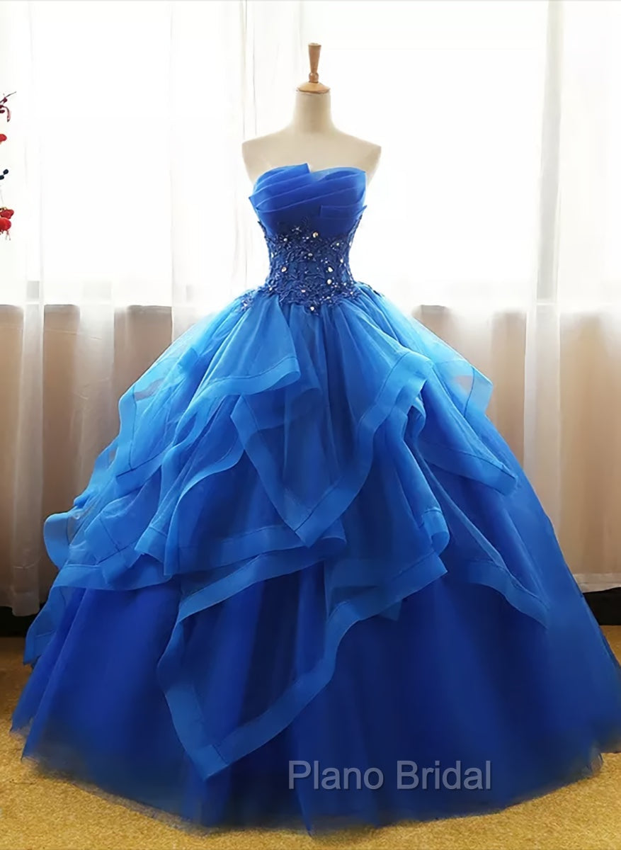 Charming Royal Blue Tulle Formal Prom Gown , Sweet Party Dresses