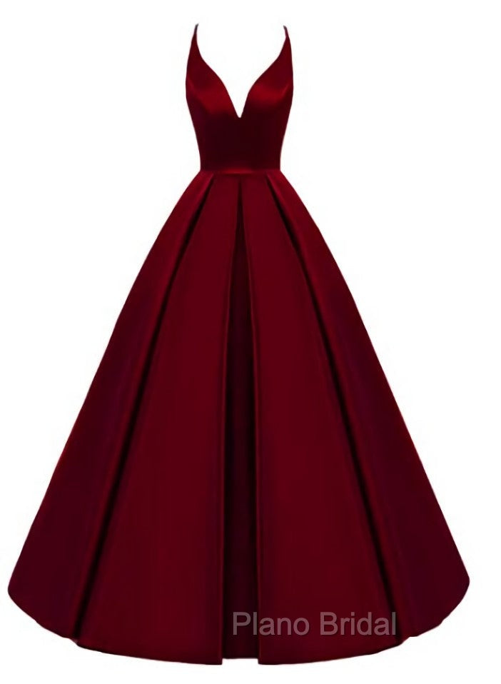 Charming Satin Cross Back Deep V-neckline Long Party Dresses, Floor Length Evening Dresses Main image