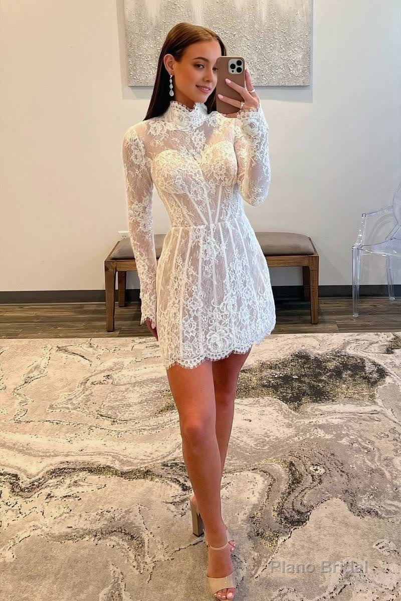 Charming Sheath High Neck  Lace Short Homecoming Dresses Main image