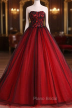 Charming Sweetheart Red and Black Gown, Sweet 16 Dresses, Formal Dresses