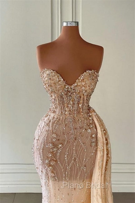 Charming Sweetheart Sleeveless Mermaid Formal Prom Dresses With Beads Long Secondary image