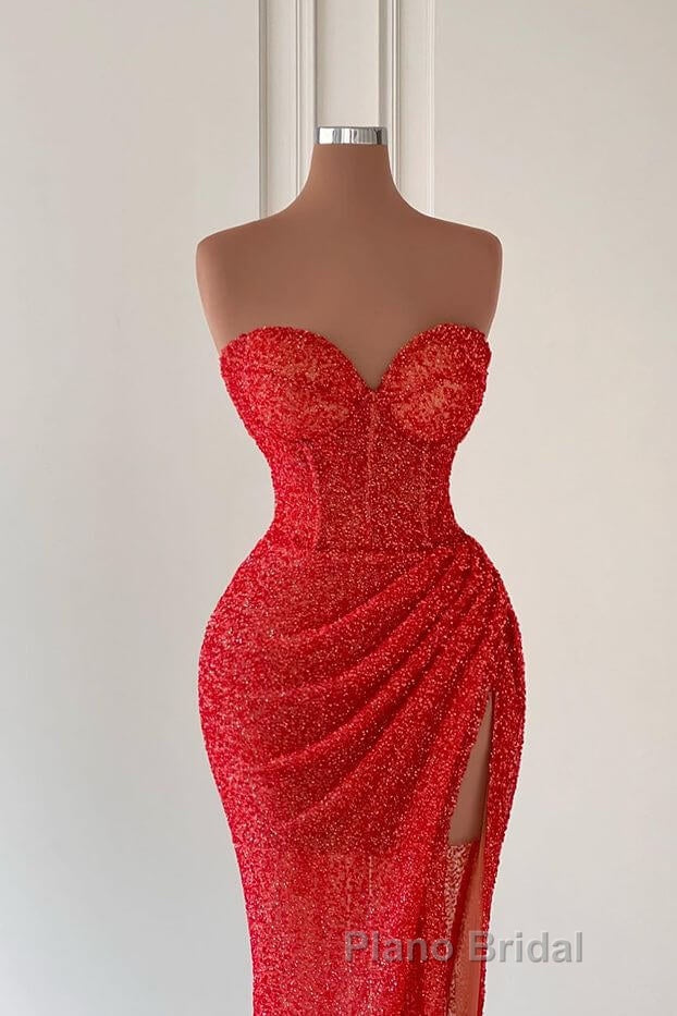 Charming Sweetheart Sleeveless Mermaid Formal Prom Dresses Long Slit Online Main image