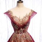 Charming Tulle Cap Sleeves Long New Party Gown, Formal Prom Dresses