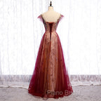 Charming Tulle Cap Sleeves Long New Party Gown, Formal Prom Dresses