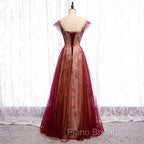 Charming Tulle Cap Sleeves Long New Party Gown, Formal Prom Dresses