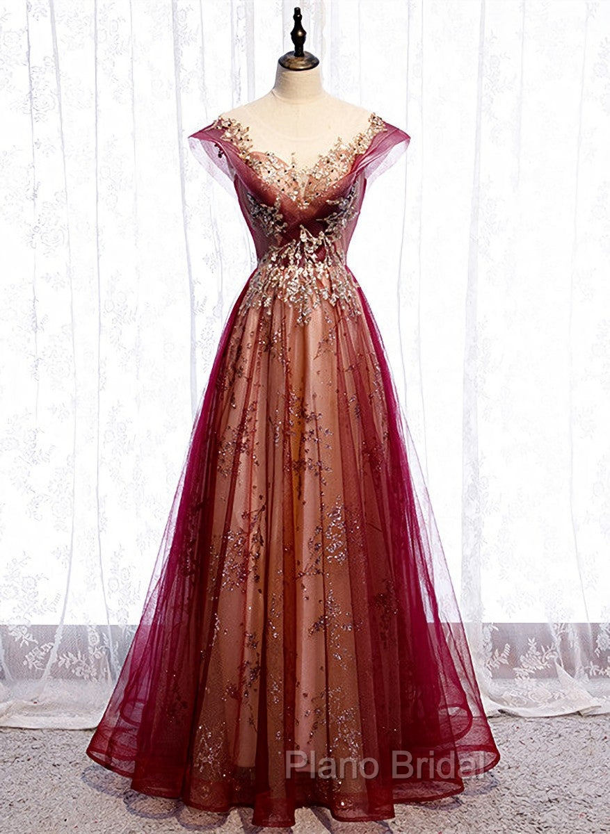 Charming Tulle Cap Sleeves Long New Party Gown, Formal Prom Dresses Secondary image