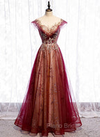 Charming Tulle Cap Sleeves Long New Party Gown, Formal Prom Dresses