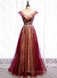 Charming Tulle Cap Sleeves Long New Party Gown, Formal Prom Dresses