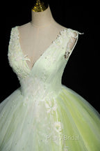 Charming Tulle Lace Green Formal Prom Dresses, V-Neck Sleeveless Floor-Length Formal Evening Dresses