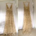 Charming V-Neck Floral Long Formal Prom Dresses, Formal Evening Dresses