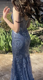 Charming V Neck Lace Mermaid Formal Prom Dresses Long Formal Evening Dresses