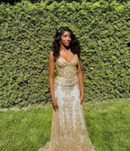 Charming V Neck Lace Mermaid Formal Prom Dresses Long Formal Evening Dresses