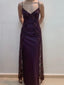 Charming V-Neckline Purple Lace Straps A-Line Formal Prom Dresses, Purple Long Formal Dresses