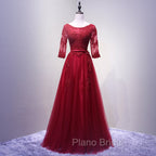 Charming Wine Red Short Sleeves Lace Applique Wedding Party Dresses, Formal Gown