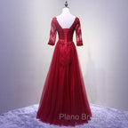 Charming Wine Red Short Sleeves Lace Applique Wedding Party Dresses, Formal Gown