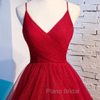 Charming Wine Red Straps Sweetehart Layers Tulle Formal Prom Dresses, Long Party Dresses