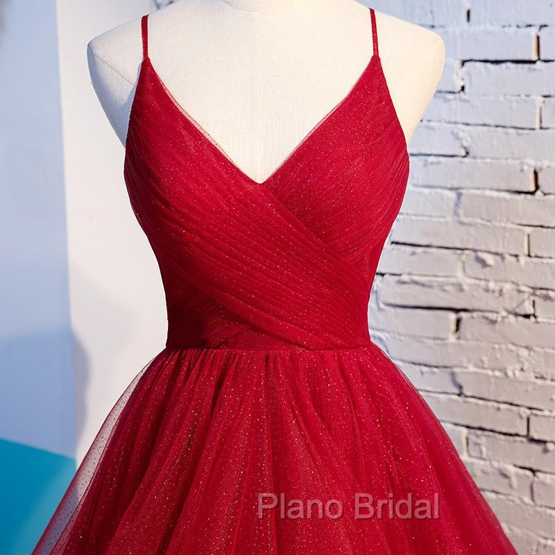 Charming Wine Red Straps Sweetehart Layers Tulle Formal Prom Dresses, Long Party Dresses