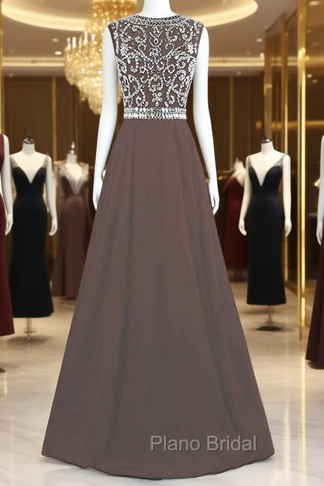 Cheap A-Line Chiffon Backless Cap Sleeve Formal Prom Dresses With Beading Main image