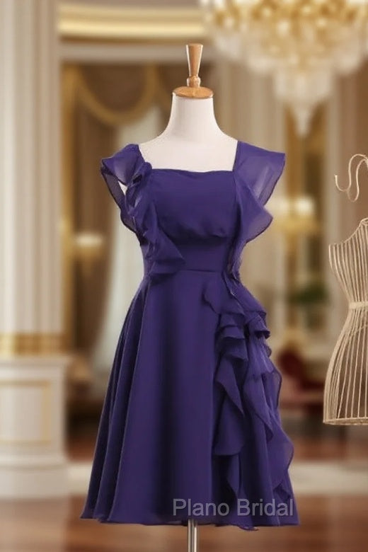 Cheap bridesmaid Dresses Square Neck Short Bridesmaid Dresses Purple Chiffon Dresses Main image