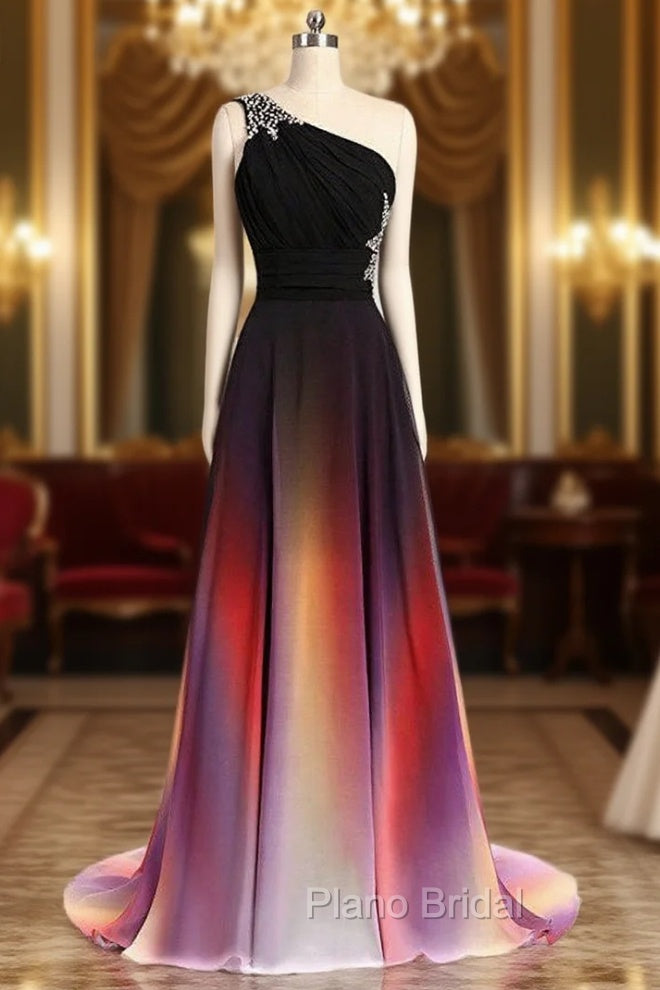 Cheap Chiffon One Shoulder Pleats Beading Bridesmaid Dresses