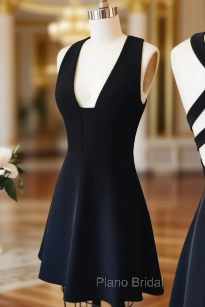 Cheap homecoming Dresses Black V Neck Homecoming Dresses Main image