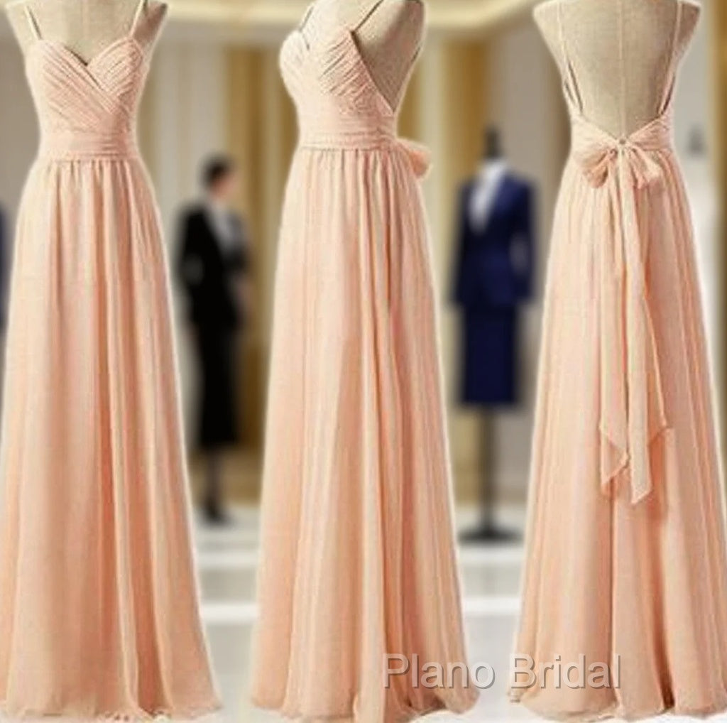 Cheap Junior Pleating Chiffon Spaghetti Strap Sweetheart Backless Floor-Length Maxi Bridesmaid Dresses, Main image
