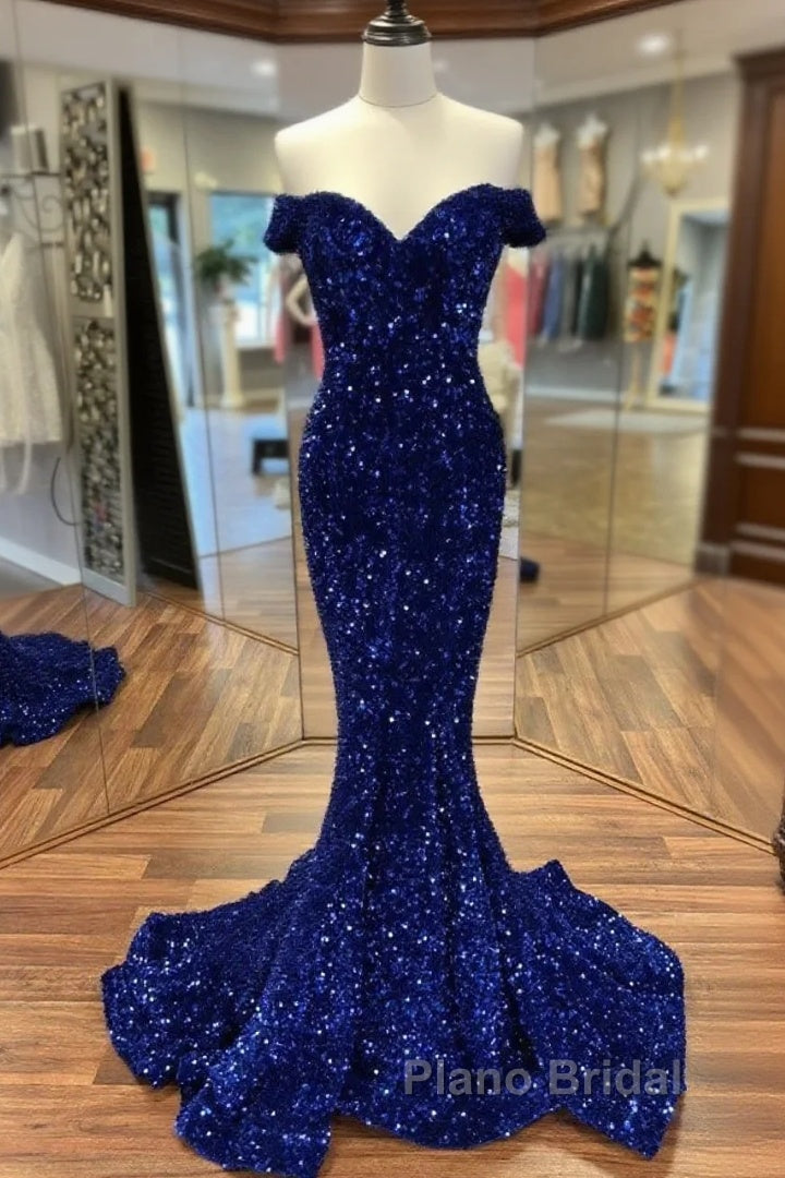 Cheap Long Formal Dresses Royal Blue Formal Prom Dresses Sequins Mermaid