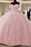 Cheap Pink Quinceanera Dresses Applique Off Shoulder Sweet 16 Ball Gowns