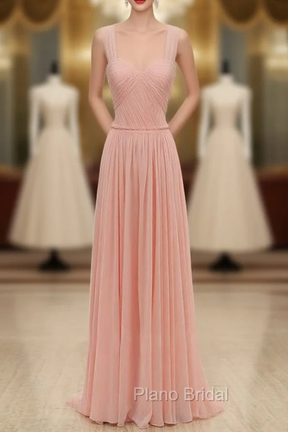 Cheap Pink Straps Chiffon Pleats Backless Bridesmaid Dresses