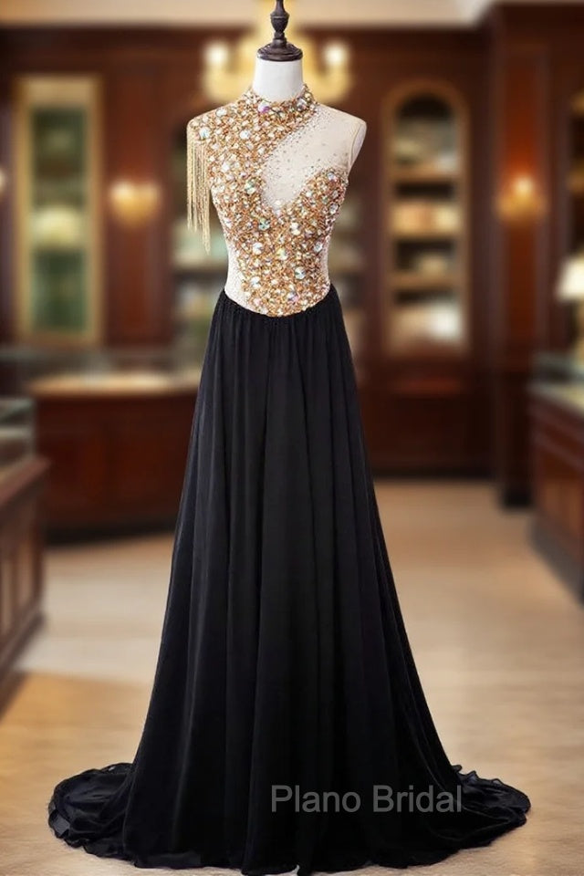 Cheap Formal Prom Dresses Sexy A-line High Neck Sweep Train Chiffon Main image
