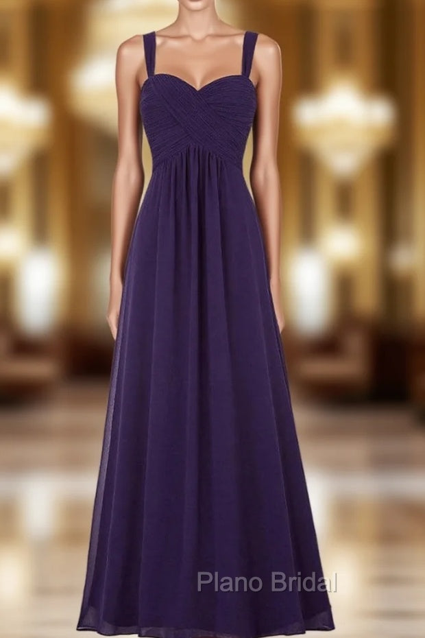 Cheap Purple Straps Chiffon Pleats Bridesmaid Dresses Main image